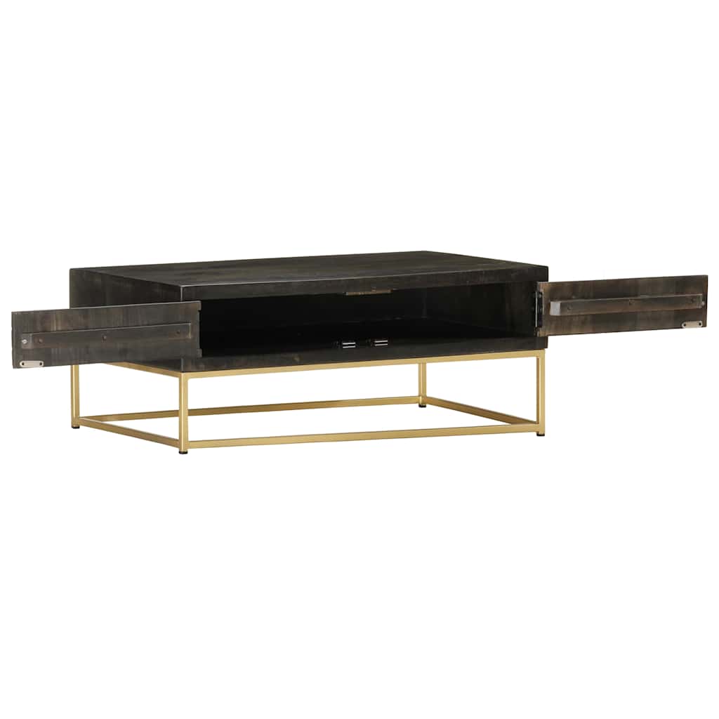 Vidaxl salontafel 90x50x35 cm massief mangohout zwart en goudkleurig
