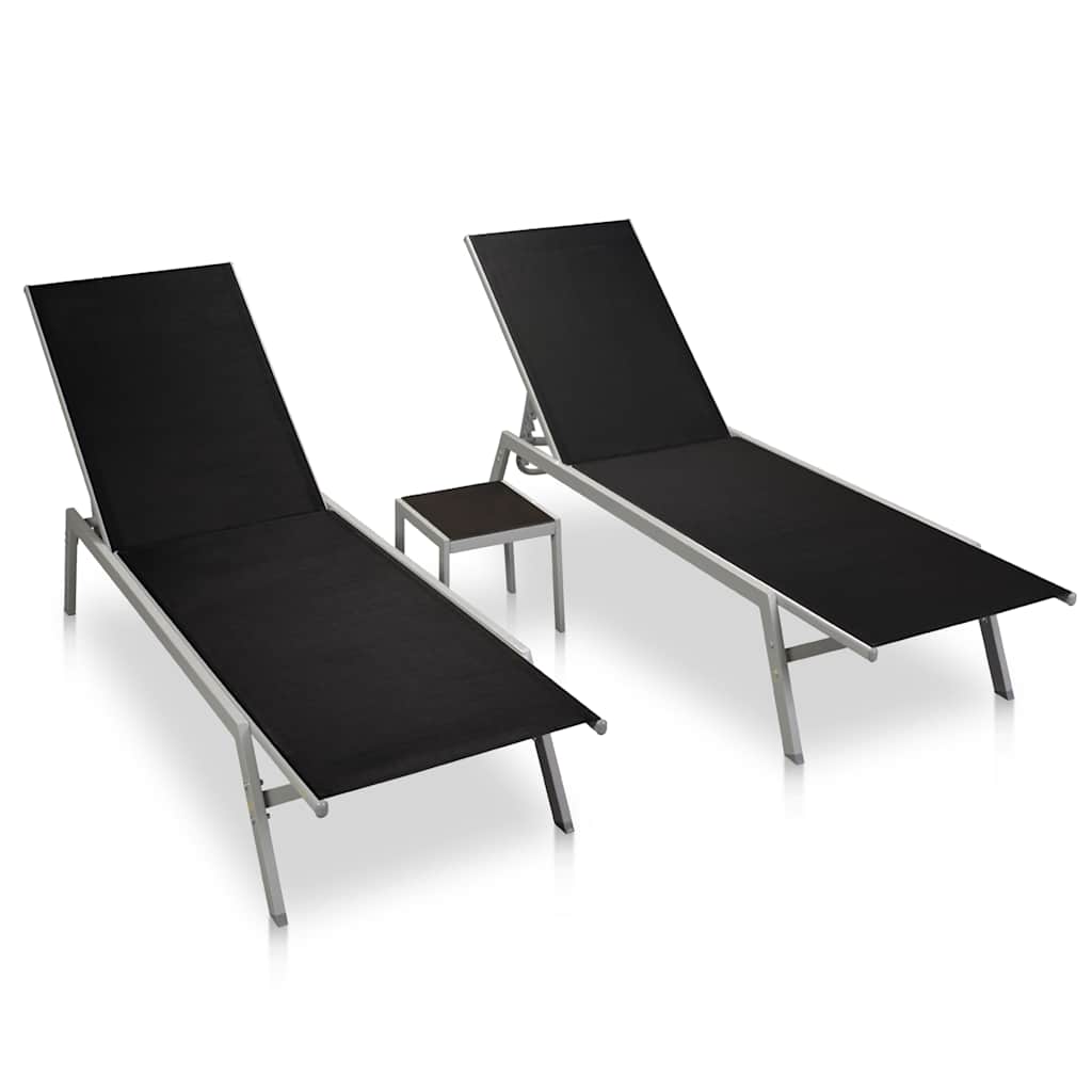 Vidaxl ligbedden 2 st met tafel staal en textileen zwart