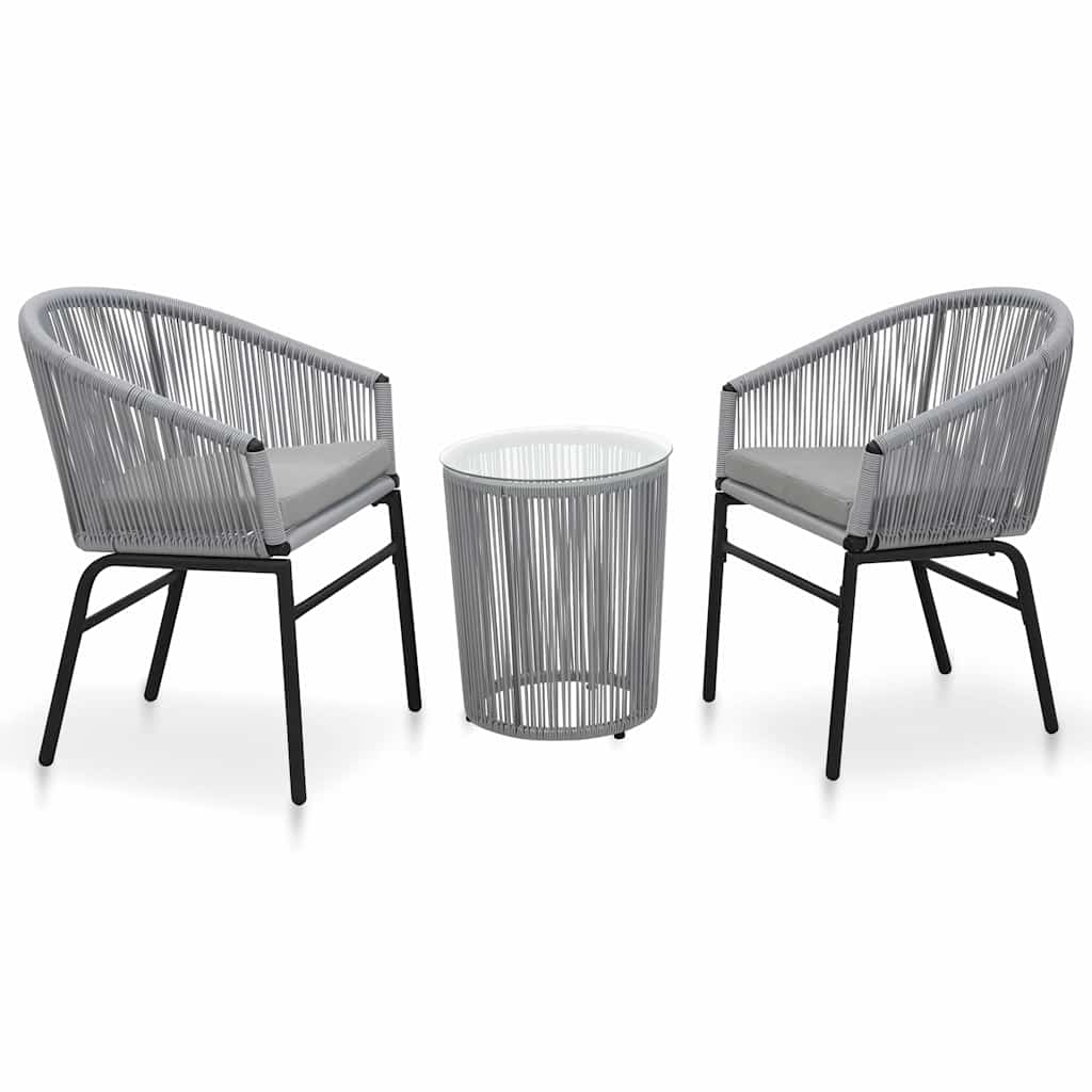 Vidaxl 3-delige bistroset met kussens pe-rattan grijs