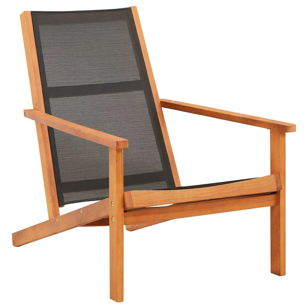 Vidaxl loungestoel massief eucalyptushout en textileen zwart
