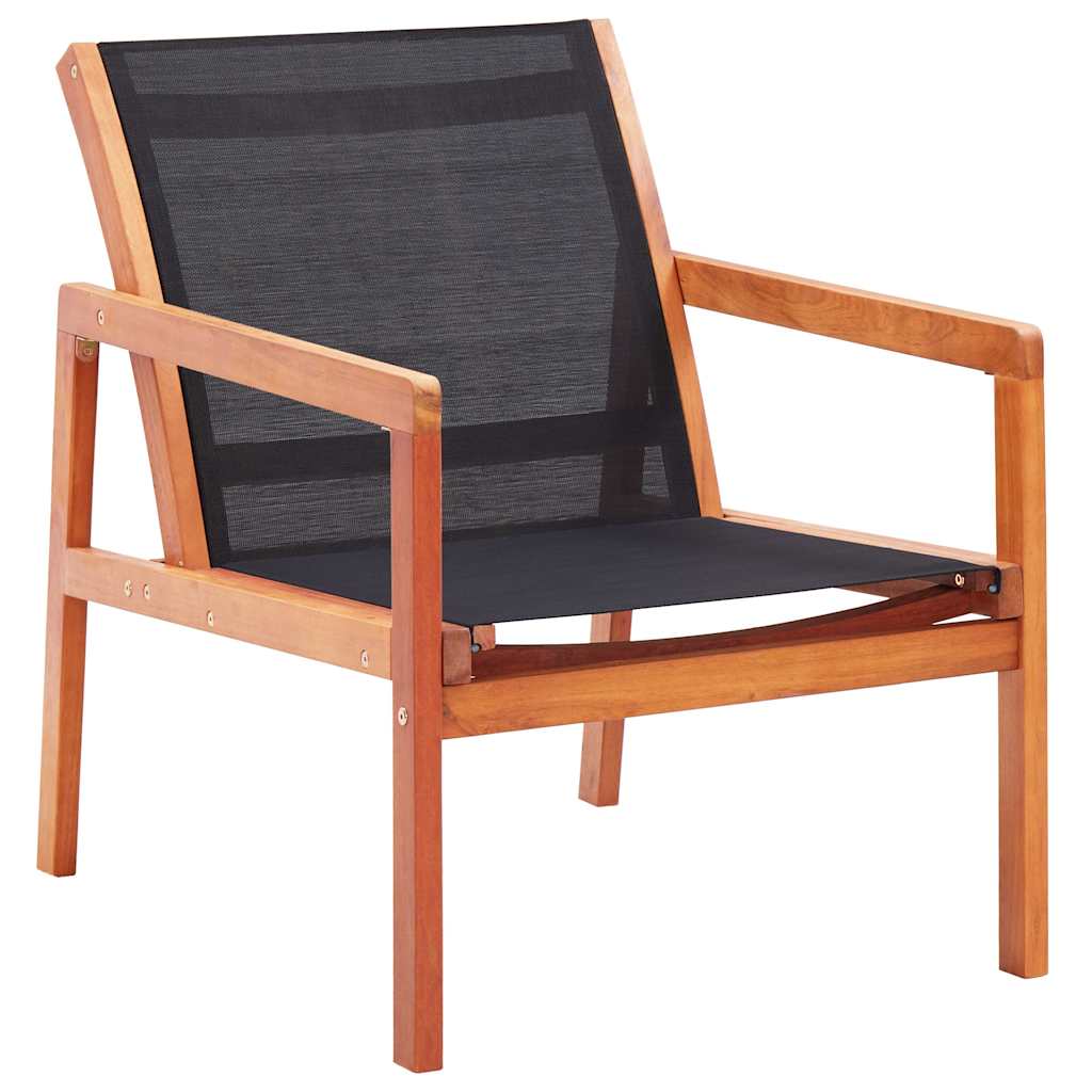 Vidaxl loungestoel massief eucalyptushout en textileen zwart