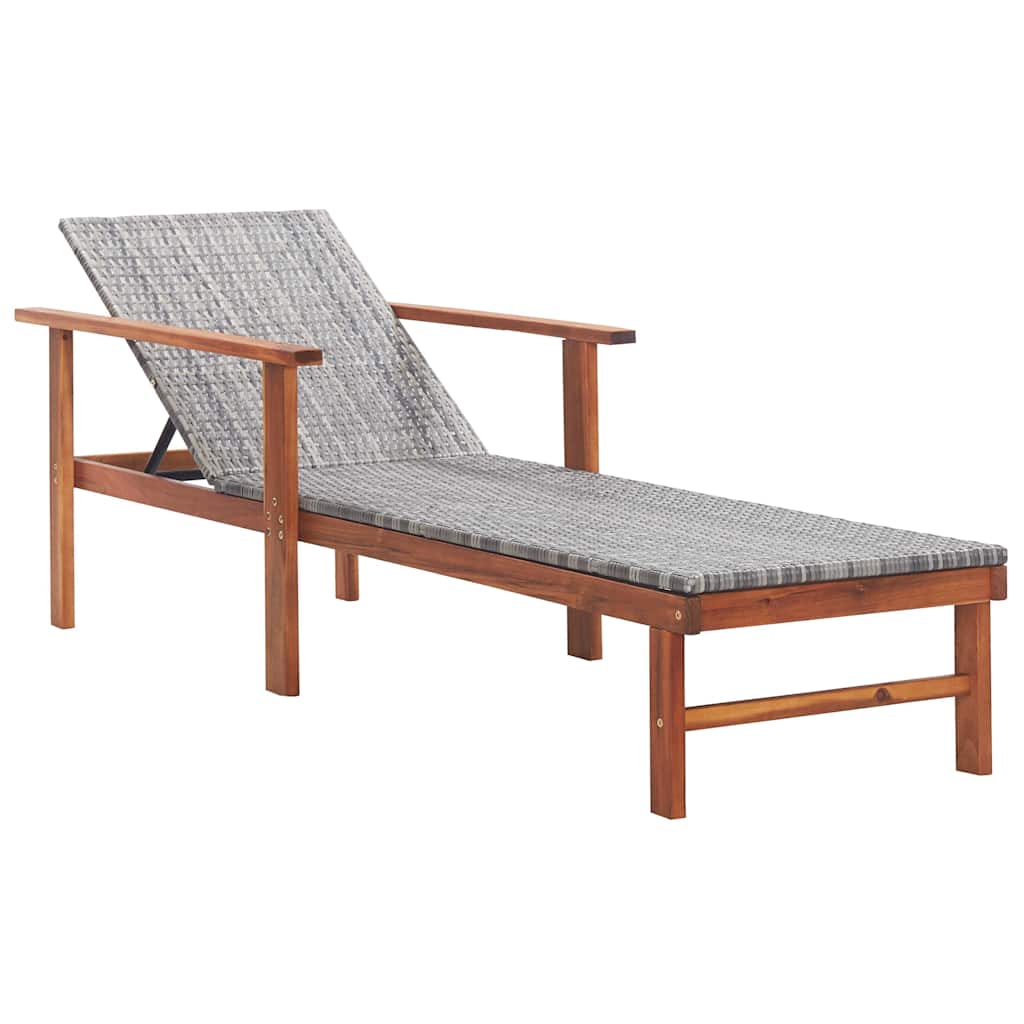 Vidaxl ligbed poly rattan en massief acaciahout grijs