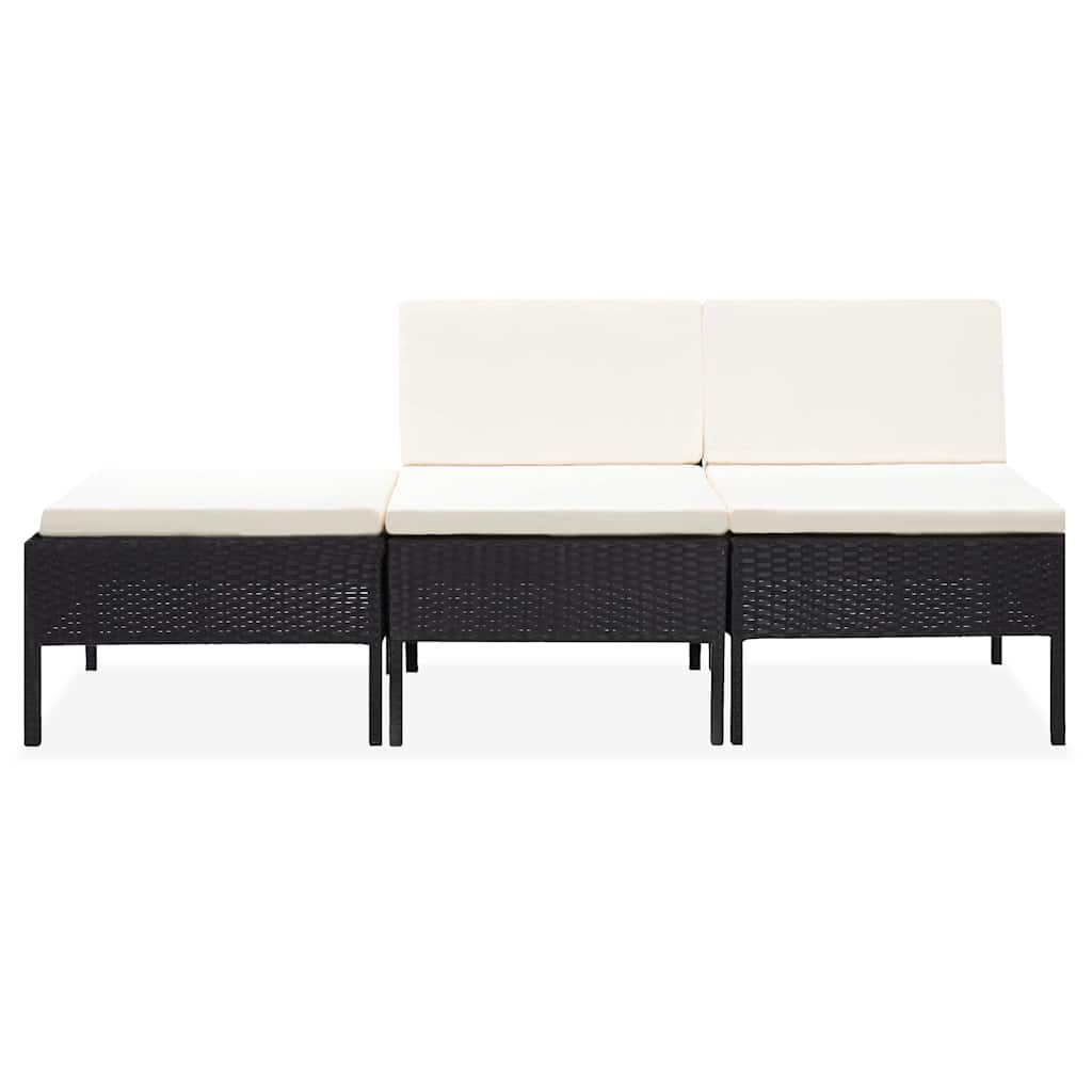 Vidaxl 3-delige loungeset met kussens poly rattan zwart