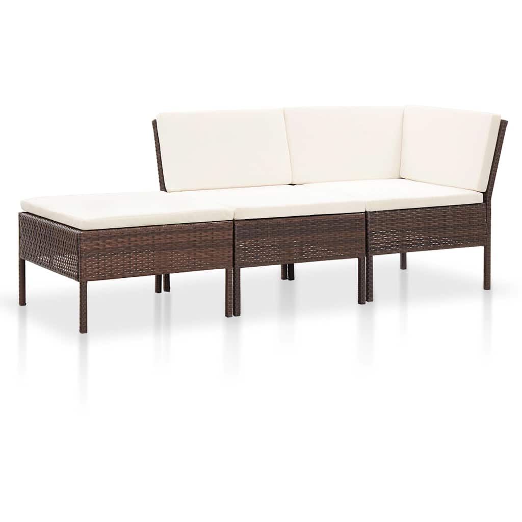 Vidaxl 3-delige loungeset met kussens poly rattan bruin