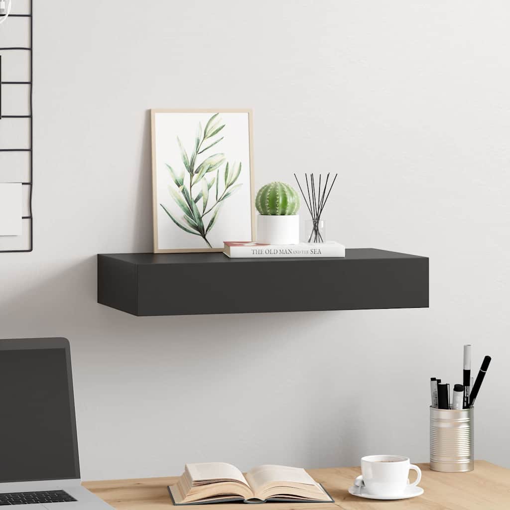 Vidaxl wandschap met lade zwevend 48x25x8 cm zwart