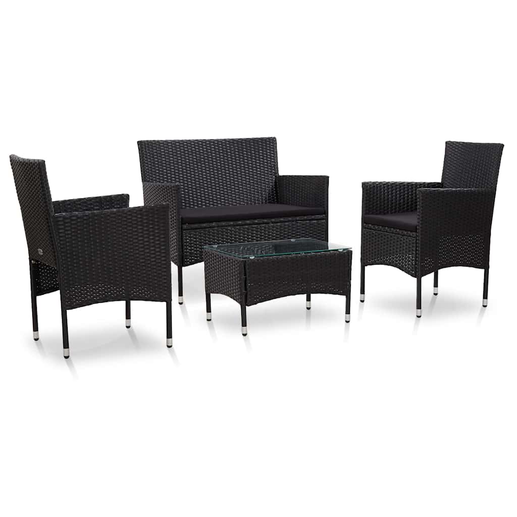 Vidaxl 4-delige loungeset met kussens poly rattan zwart