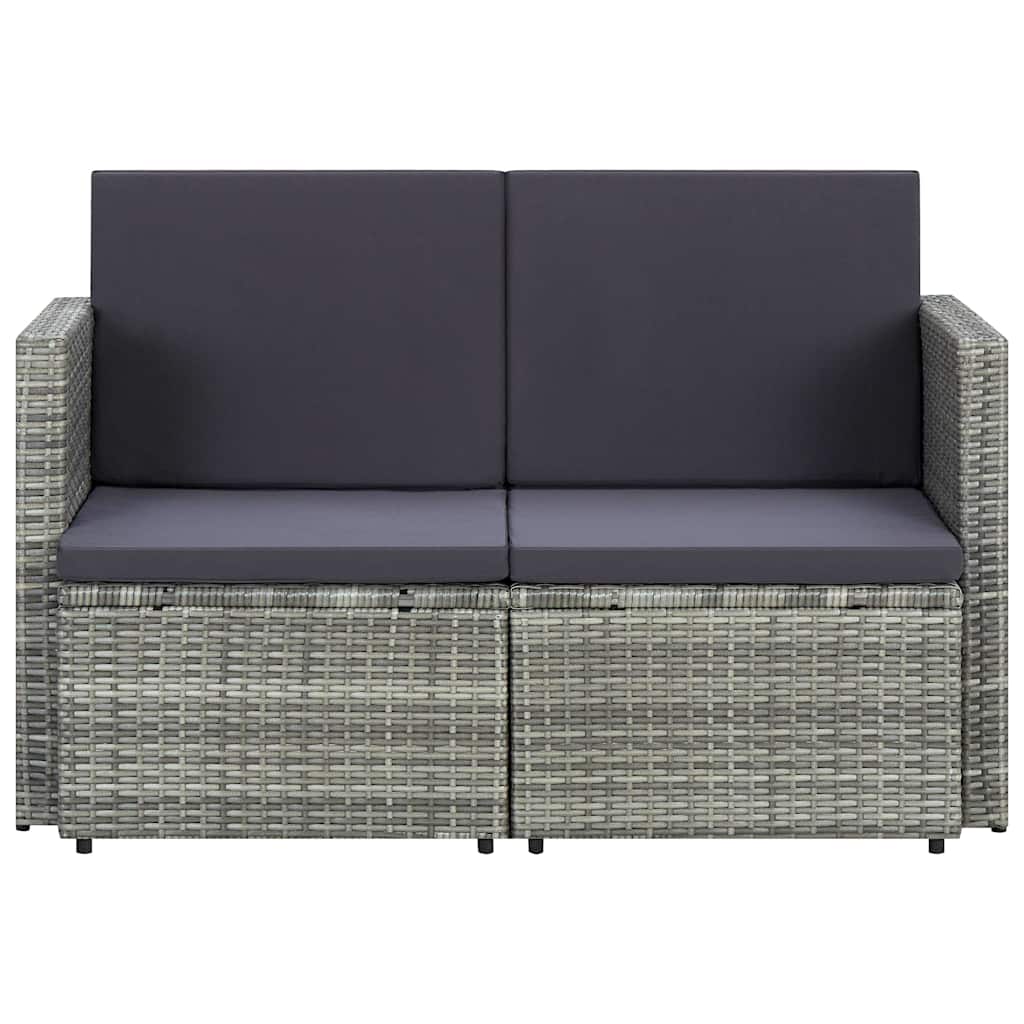 Vidaxl tuinbank 2-zits met kussens poly rattan grijs