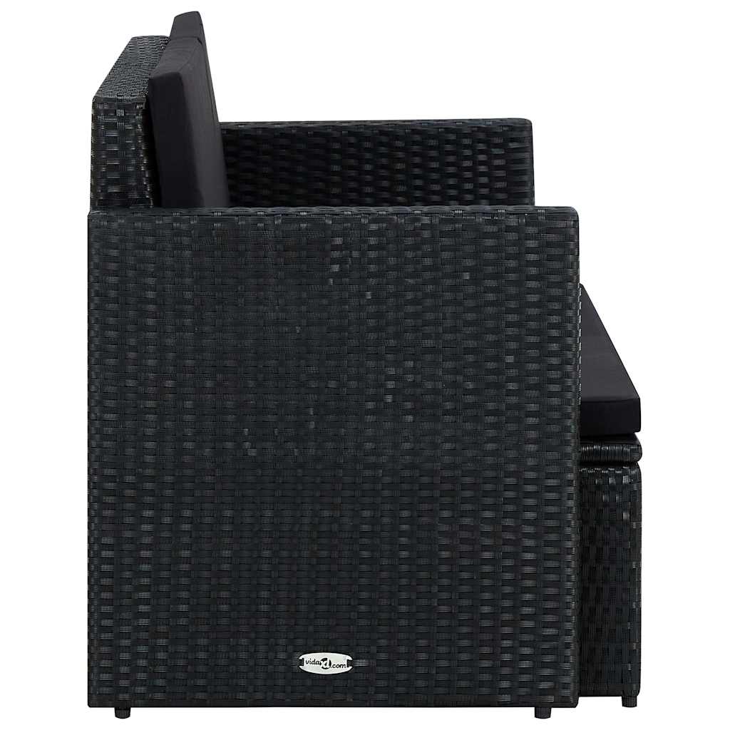 Vidaxl tuinbank 2-zits met kussens poly rattan zwart
