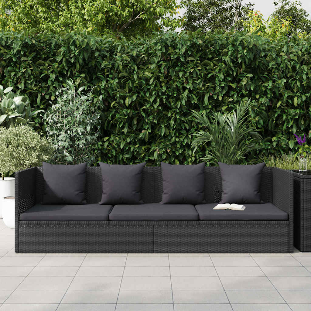 Vidaxl tuinbed met kussens poly rattan zwart