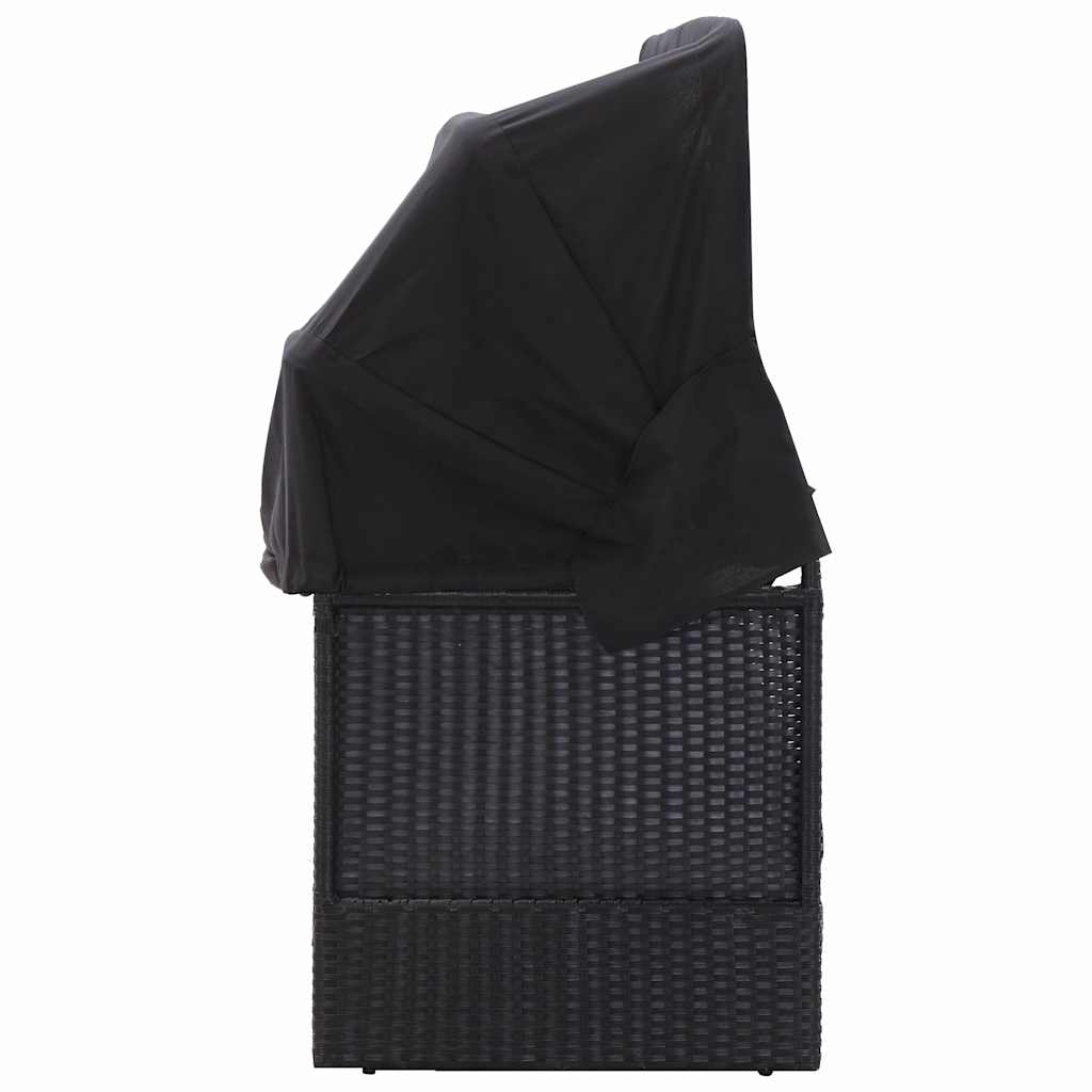 Vidaxl loungebank met luifel poly rattan zwart