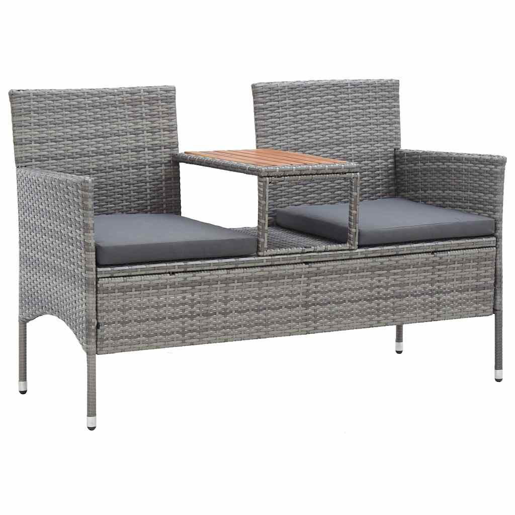 Vidaxl tuinbank 2-zits met tafeltje 143 cm poly rattan grijs