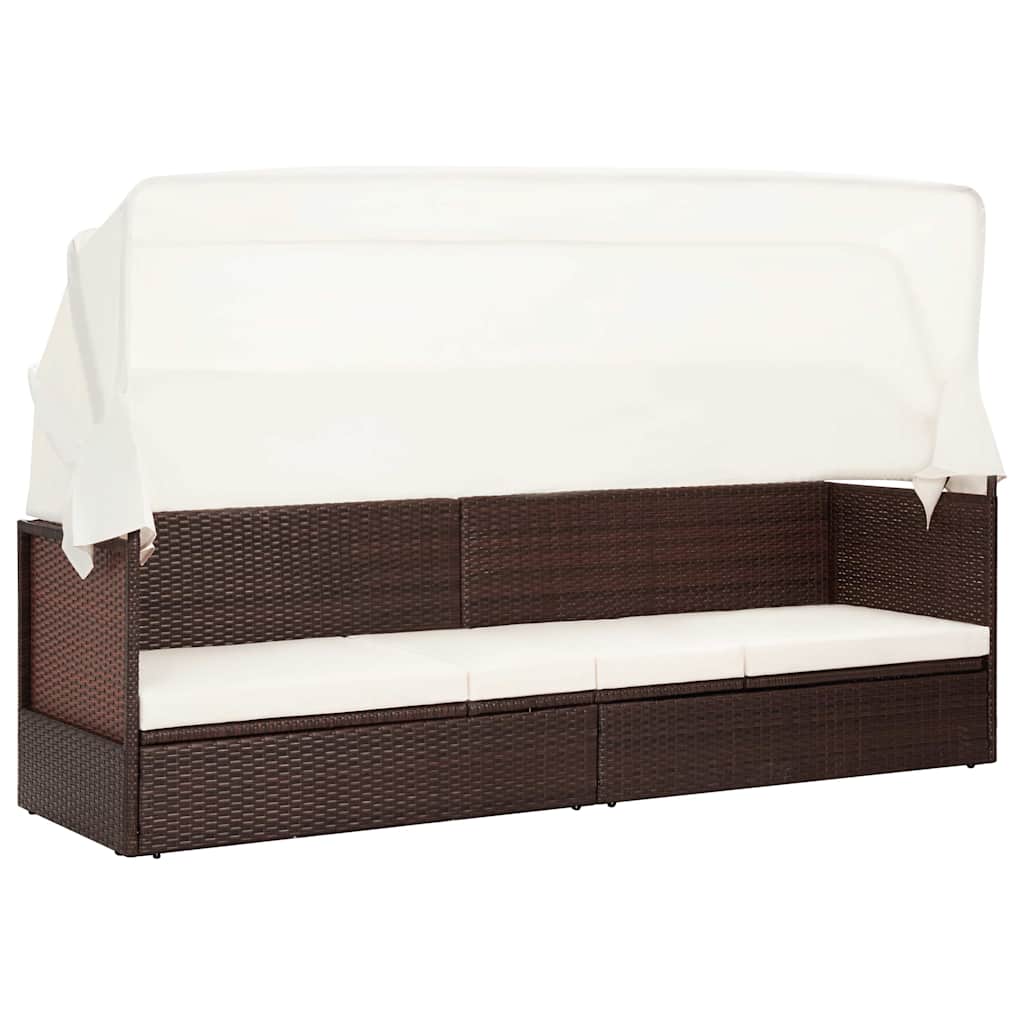Vidaxl tuinbank met luifel poly rattan bruin