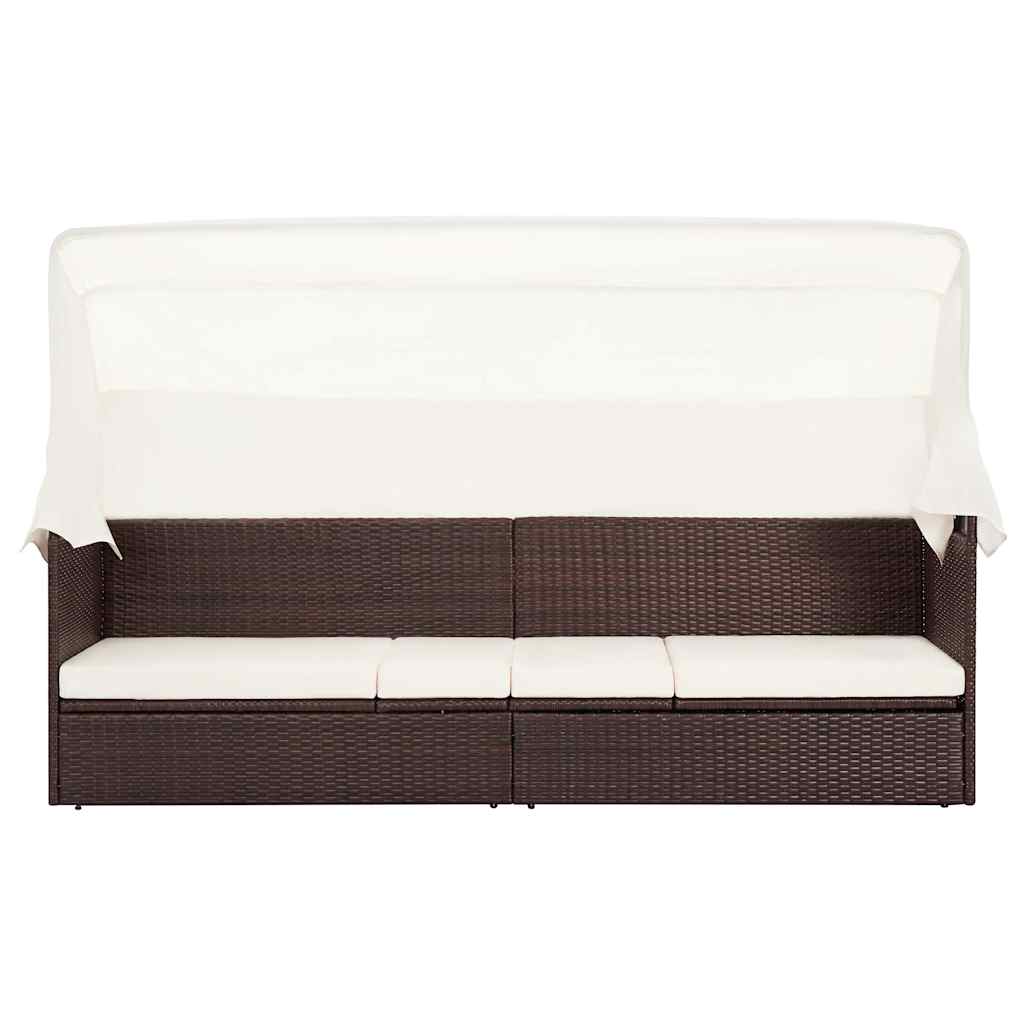 Vidaxl tuinbank met luifel poly rattan bruin