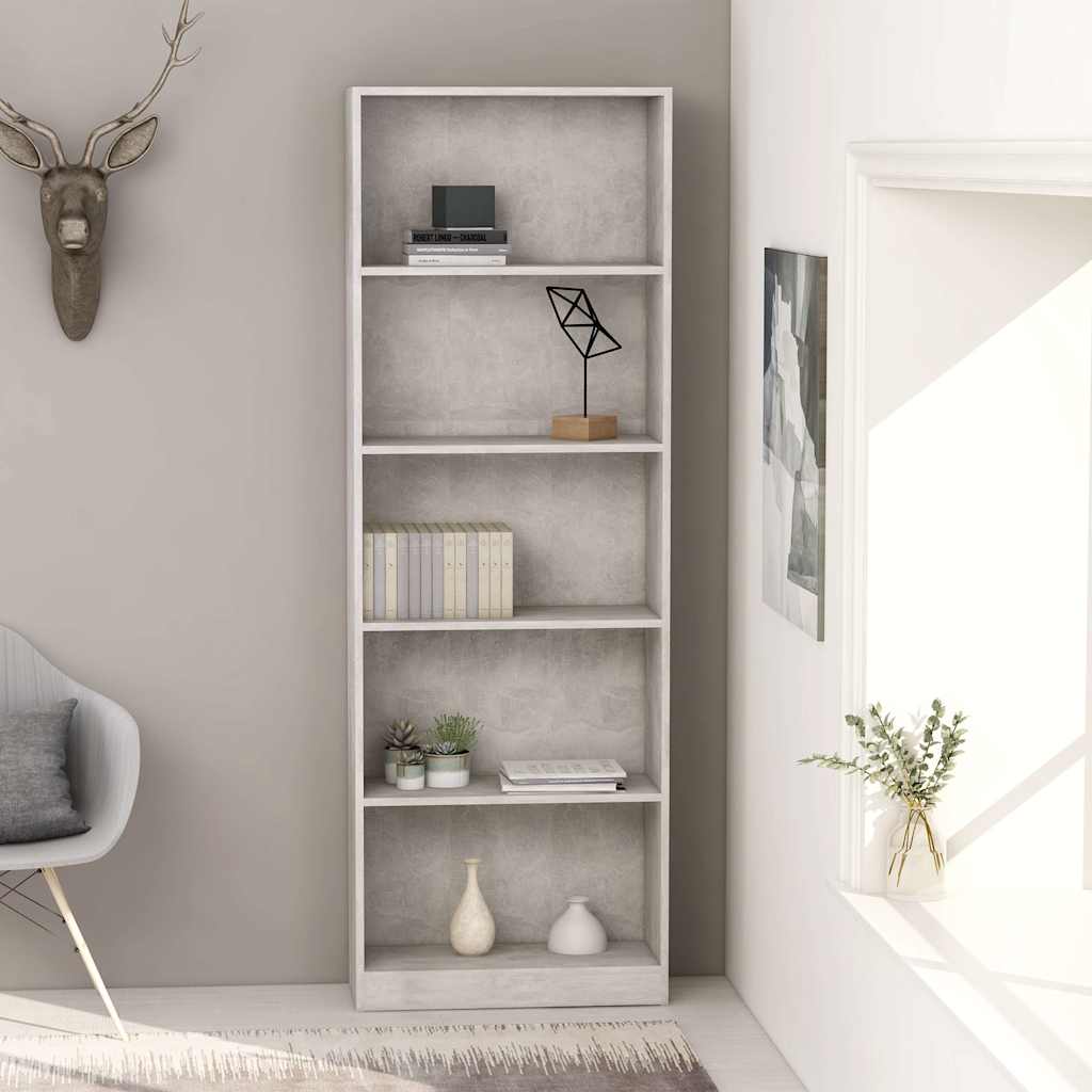 Vidaxl boekenkast met 5 schappen 60x24x175 cm bewerkt hout betongrijs