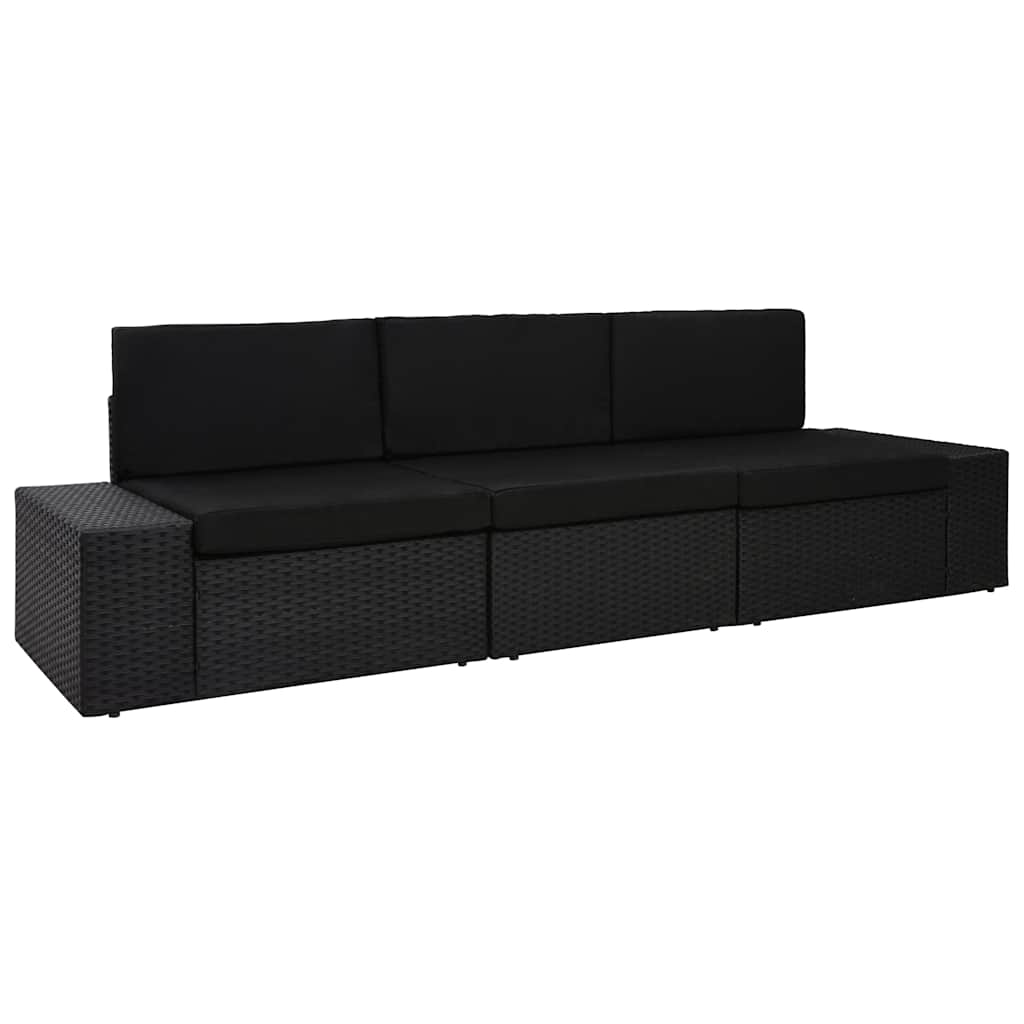 Vidaxl driezitsbank sectioneel poly rattan zwart