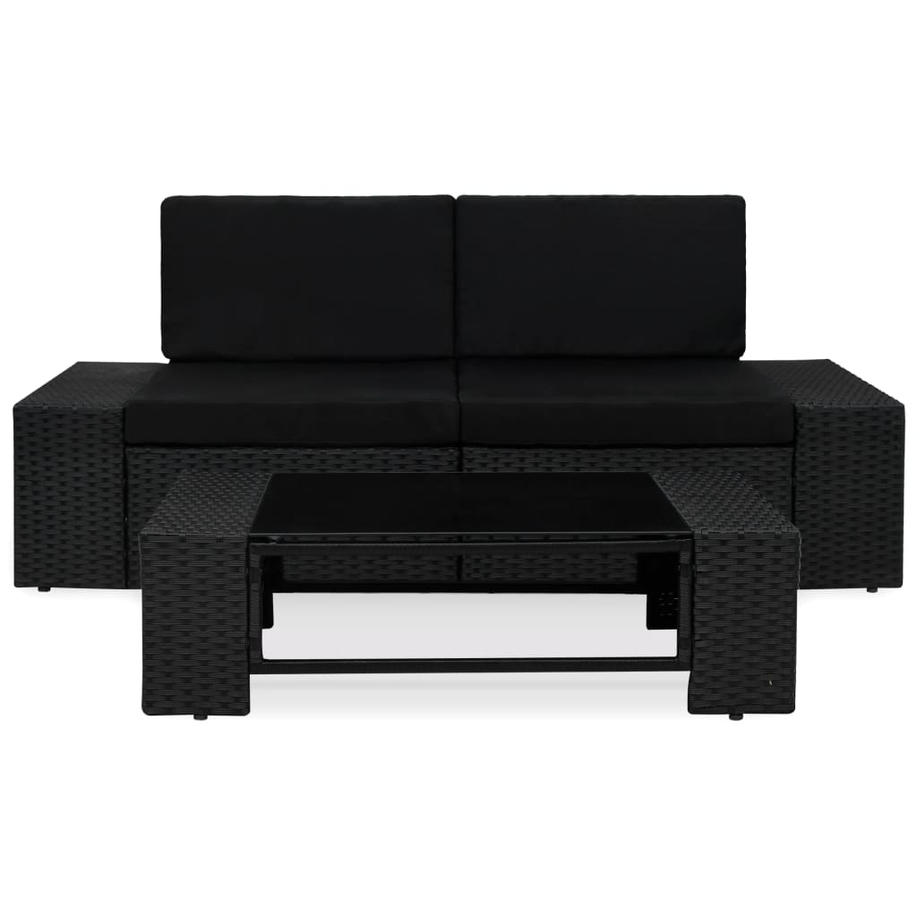 Vidaxl 3-delige loungeset poly rattan zwart