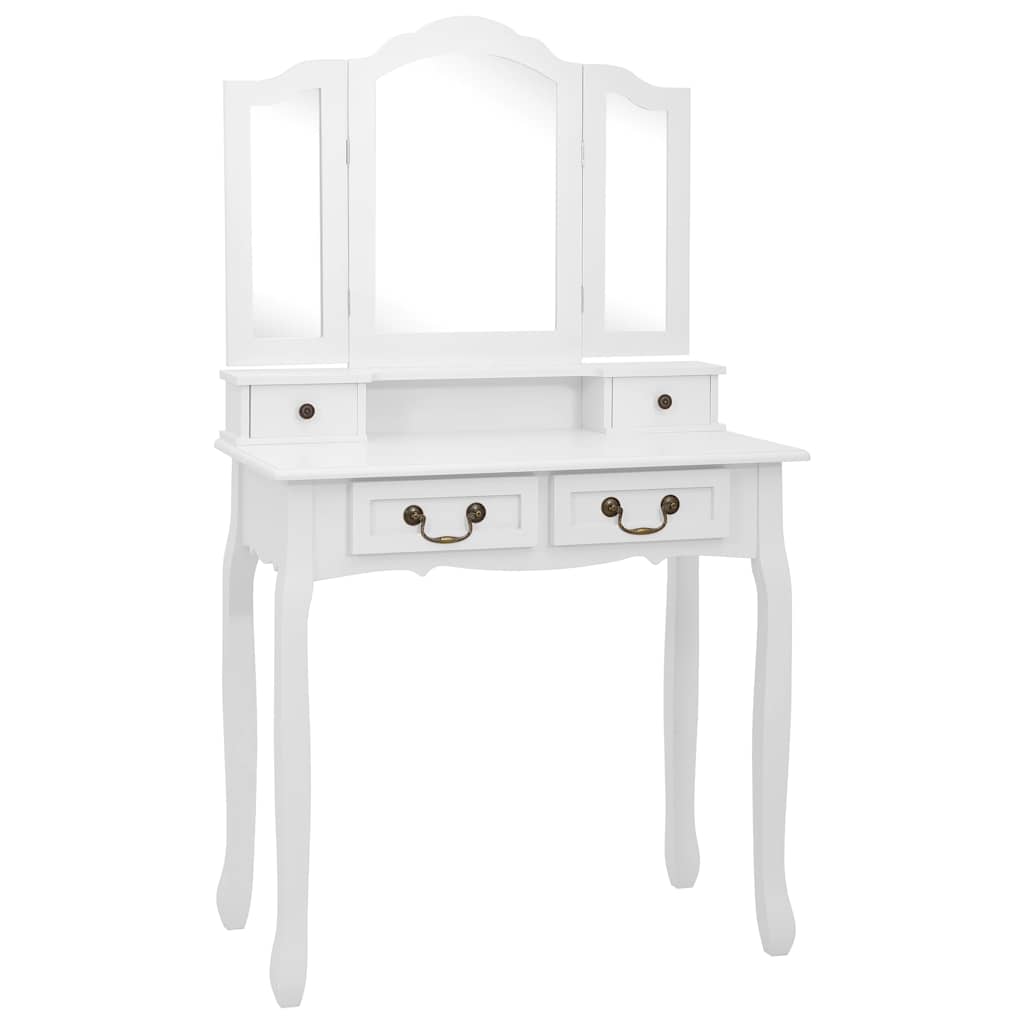 Vidaxl kaptafelset met kruk 80x69x141 cm paulowniahout wit
