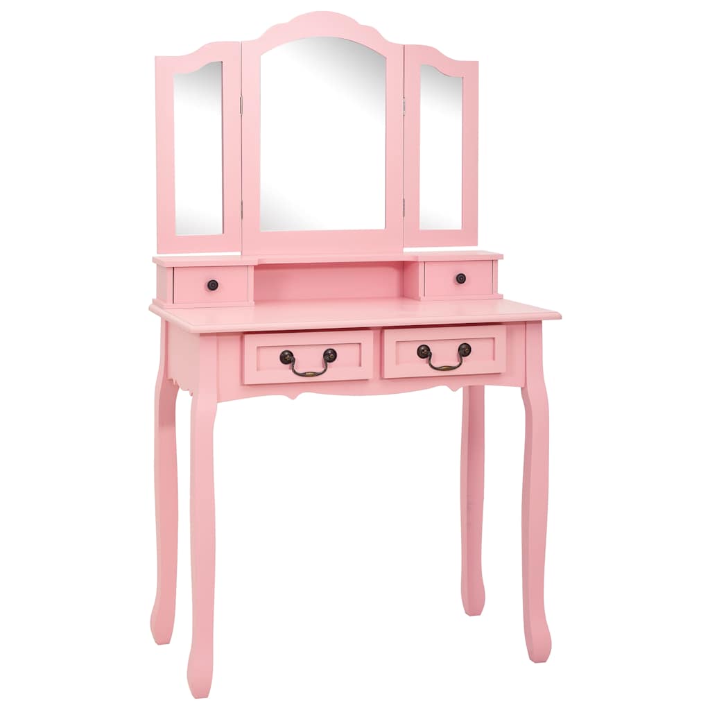 Vidaxl kaptafelset met kruk 80x69x141 cm paulowniahout roze