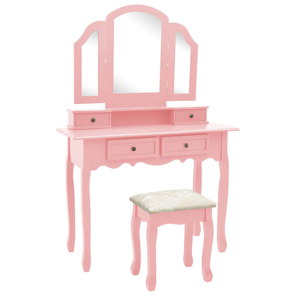 Vidaxl kaptafelset met kruk 100x40x146 cm paulowniahout roze