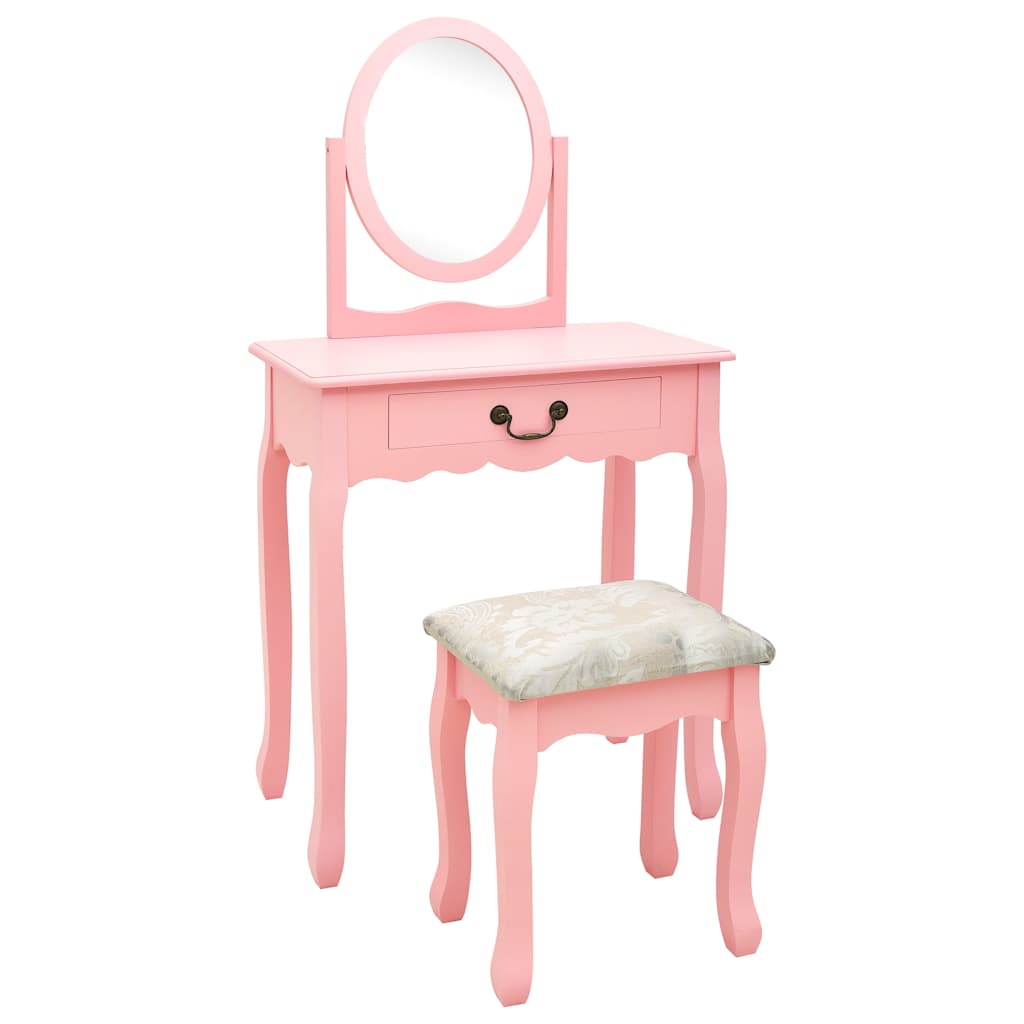 Vidaxl kaptafel met kruk 65x36x128 cm paulowniahout mdf roze