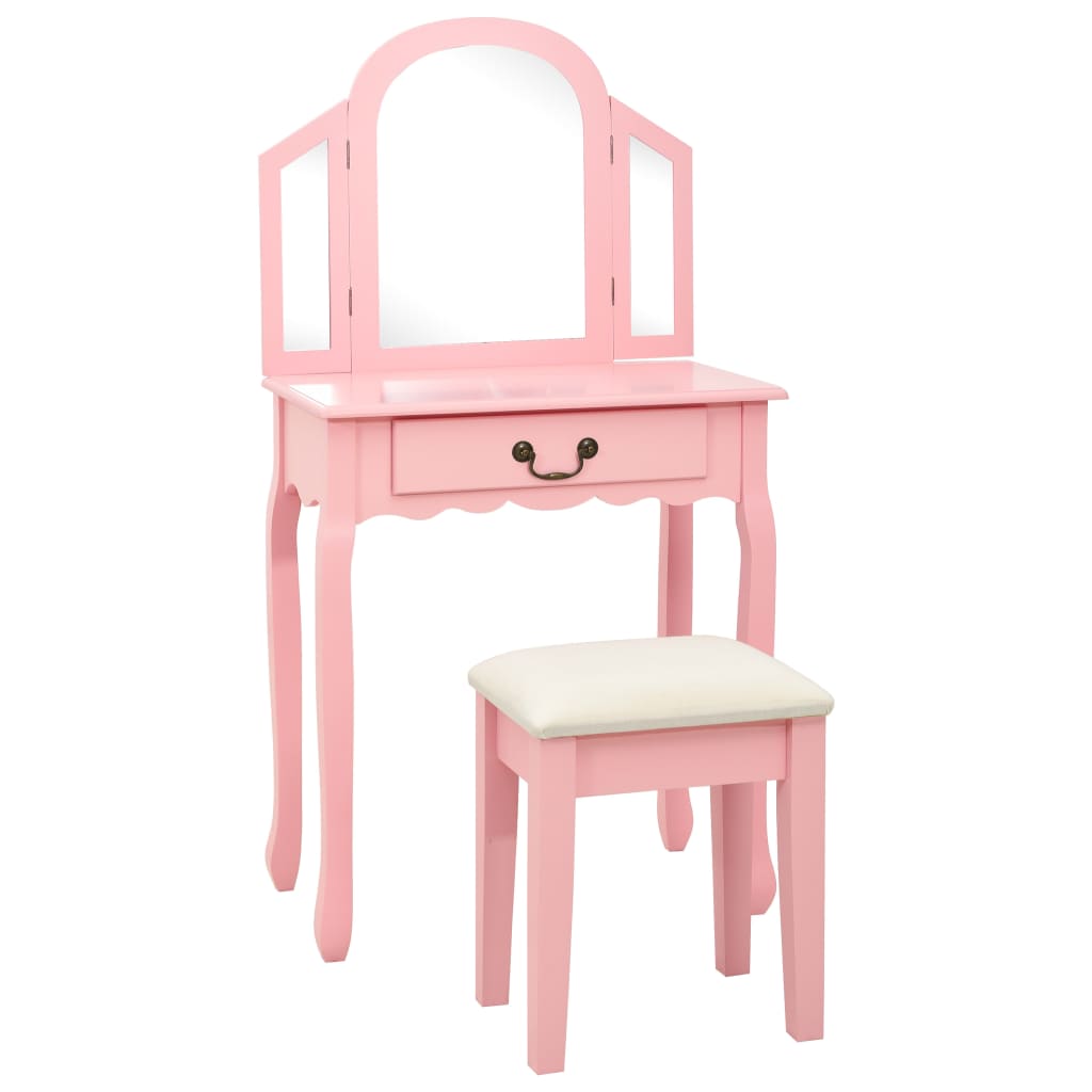 Vidaxl kaptafel met kruk 65x36x128 cm paulowniahout mdf roze