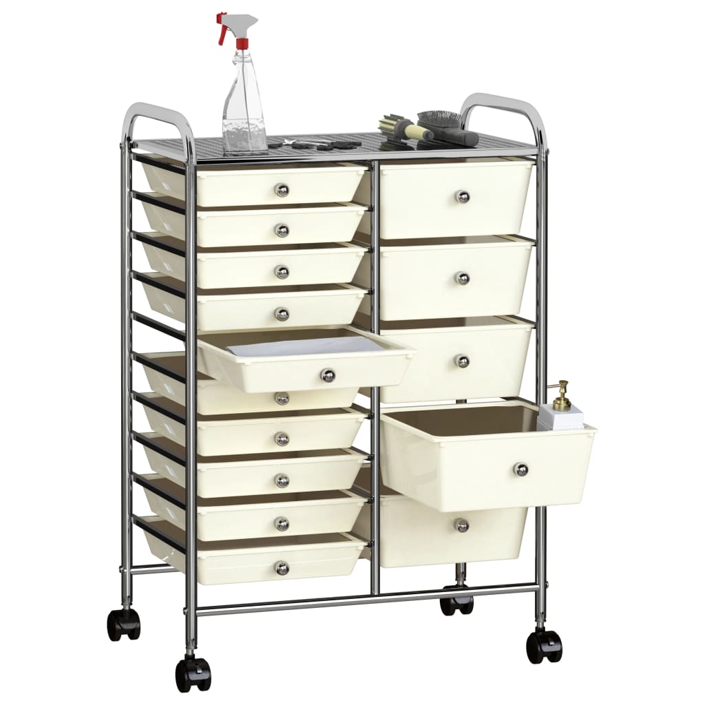 Vidaxl opbergtrolley met 15 lades mobiel xxl kunststof wit