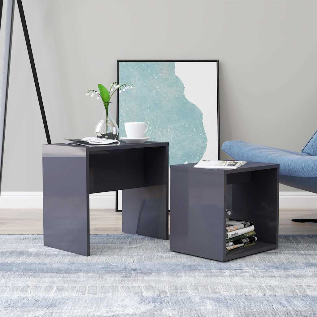 Vidaxl salontafelset 48x30x45 cm bewerkt hout hoogglans grijs