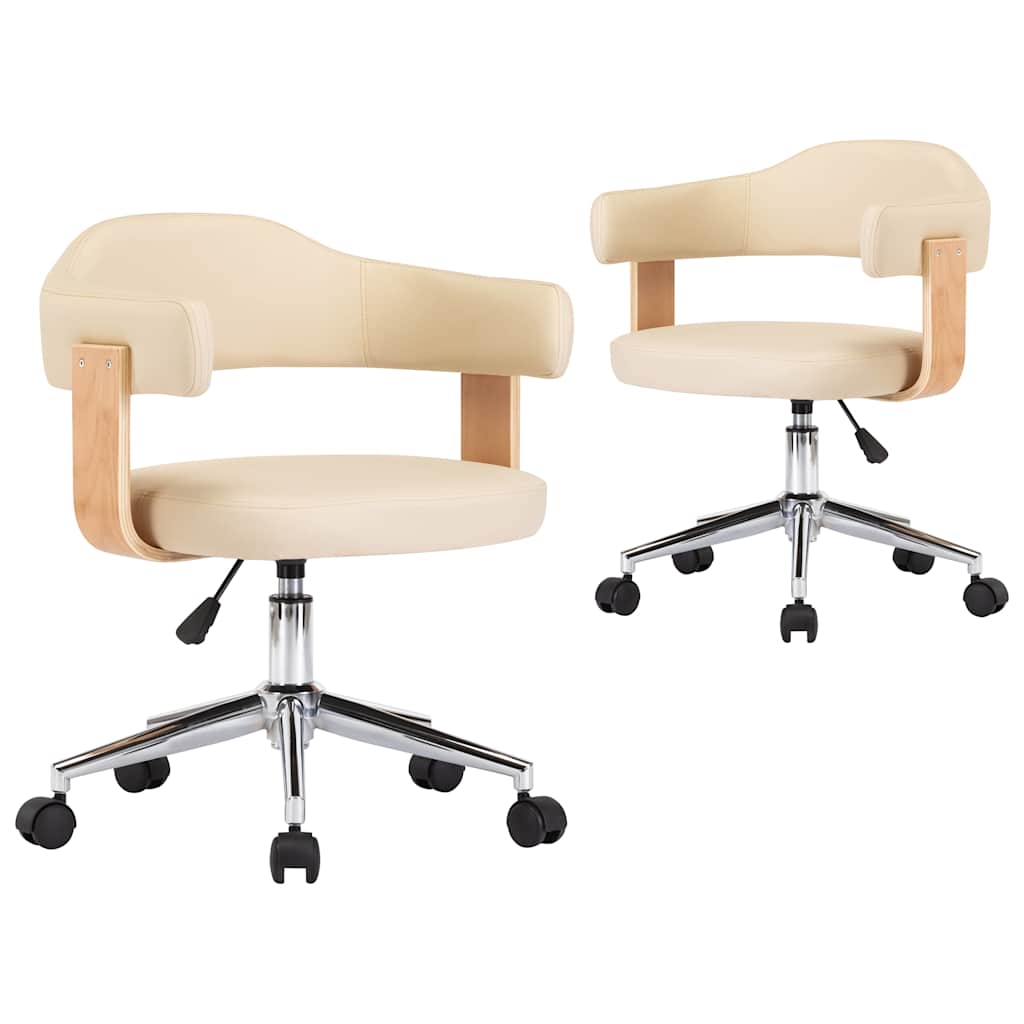 Vidaxl eetkamerstoelen draaibaar 2 st kunstleer crèmekleurig
