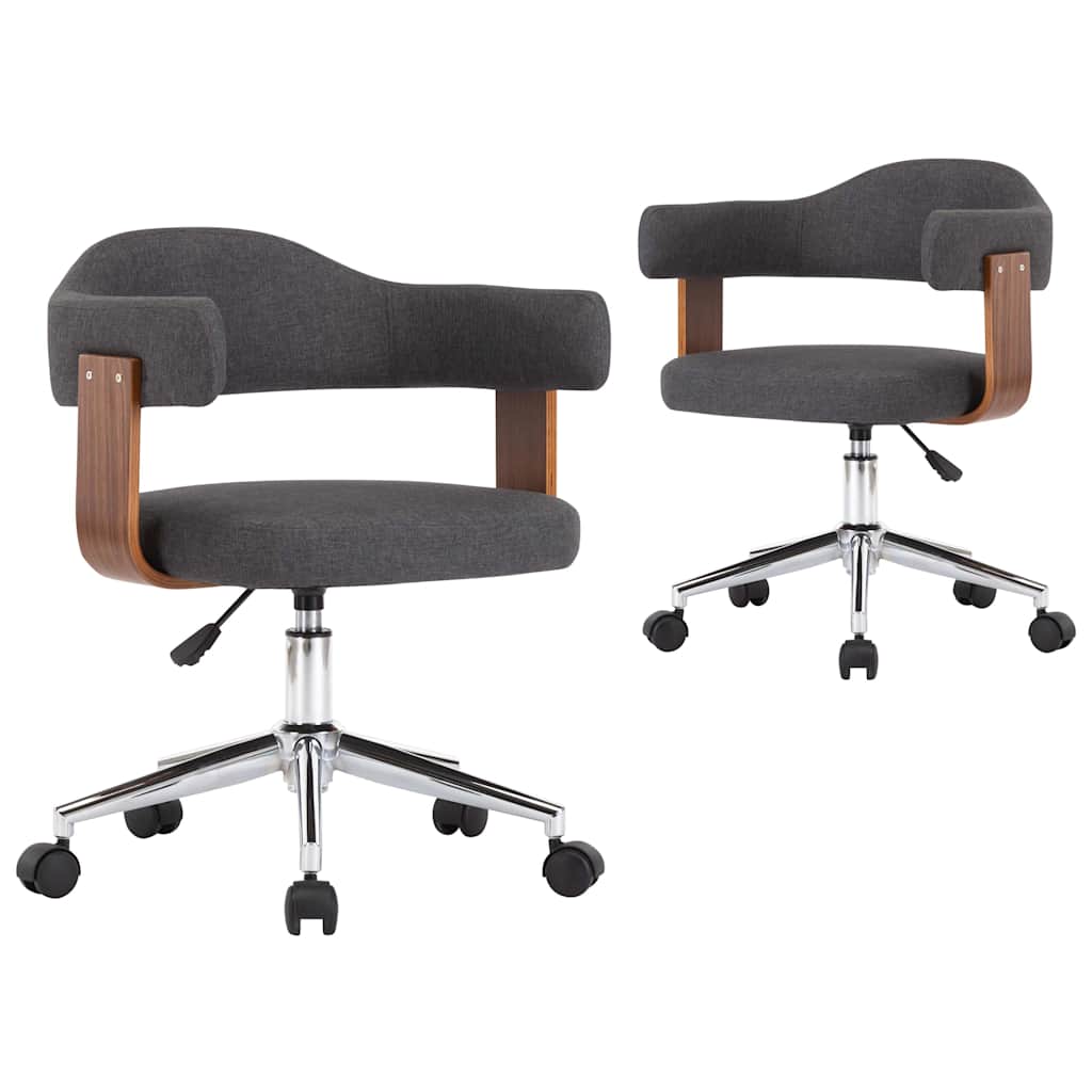 Vidaxl eetkamerstoelen 2 st draaibaar gebogen hout en stof grijs