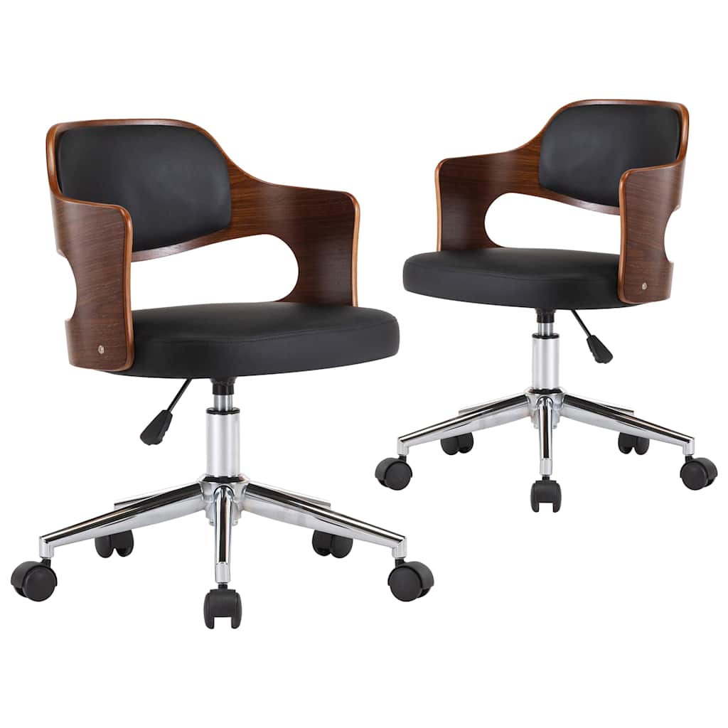 Vidaxl eetkamerstoelen draaibaar 2 st gebogen hout en kunstleer zwart
