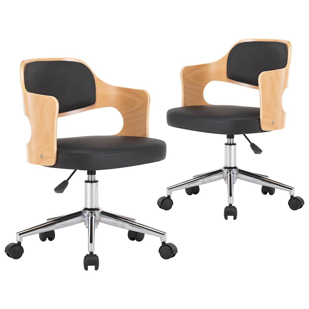 Vidaxl eetkamerstoelen draaibaar 2 st gebogen hout en kunstleer zwart