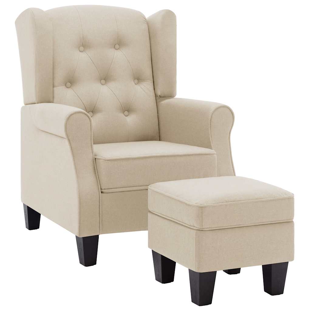 Vidaxl fauteuil met voetenbankje stof crèmekleurig