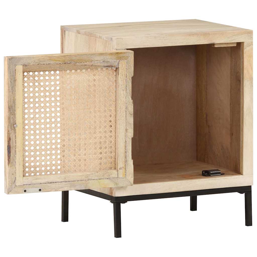 Vidaxl nachtkastje 40x30x50 cm massief mangohout en natuurlijk riet