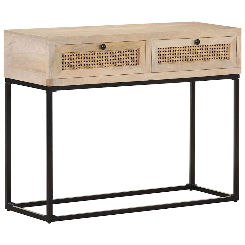 Vidaxl wandtafel 100x35x76 cm massief mangohout en natuurlijk riet