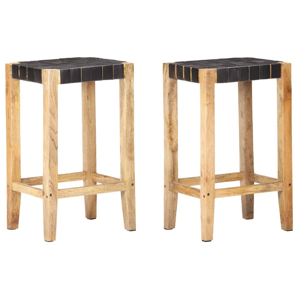 Vidaxl barkrukken 2 st echt leer 75 cm zwart
