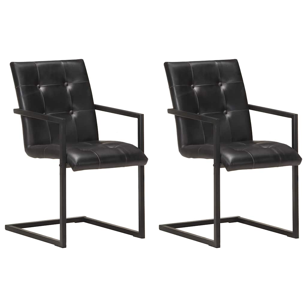 Vidaxl eetkamerstoelen 2 st echt leer zwart