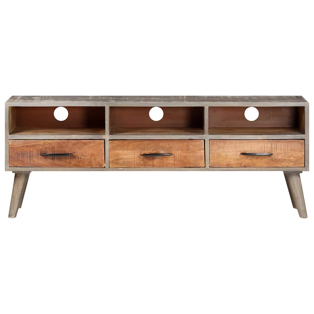 Vidaxl tv-meubel 130x35x51 cm massief ruw mangohout grijs