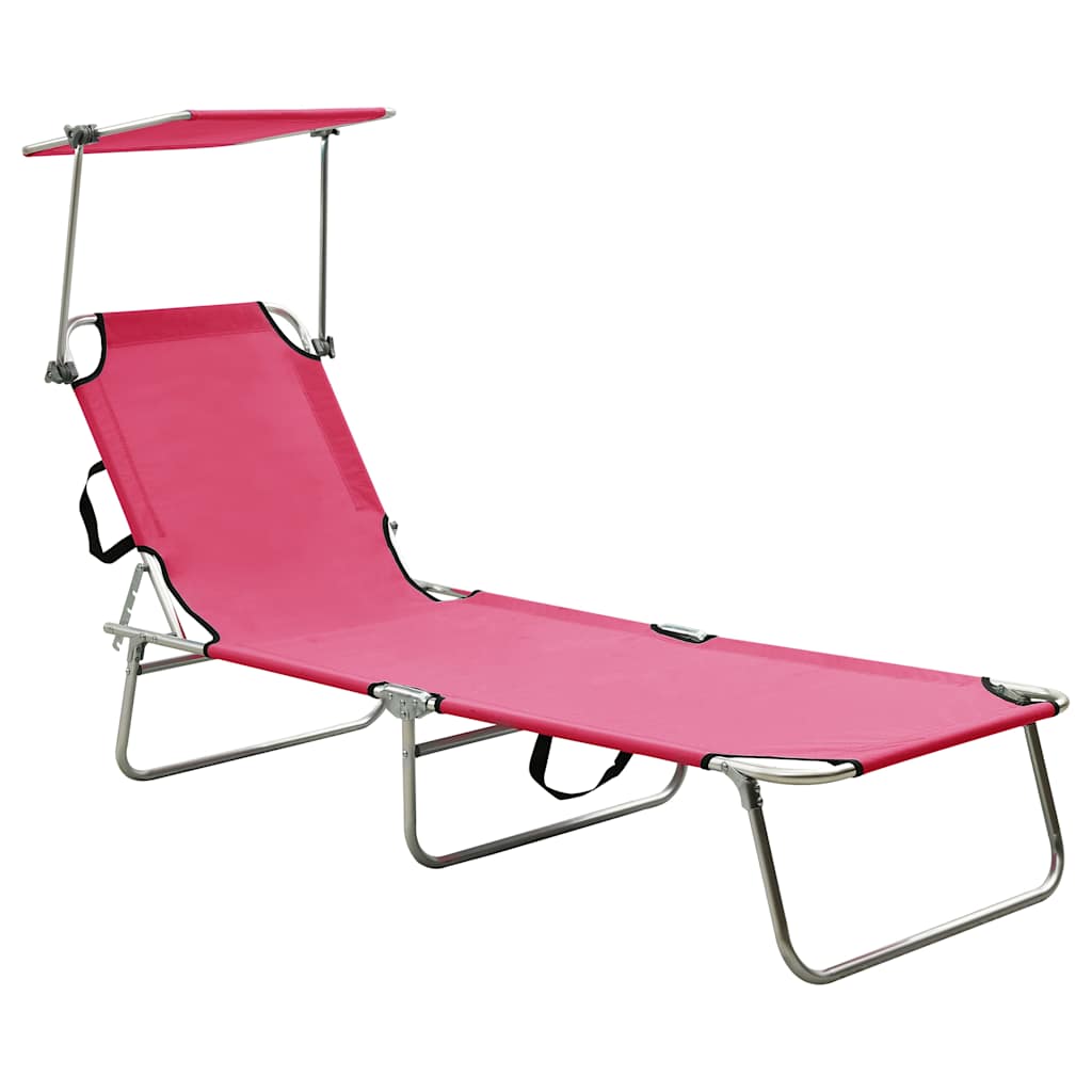 Vidaxl ligbed met luifel inklapbaar staal magenta