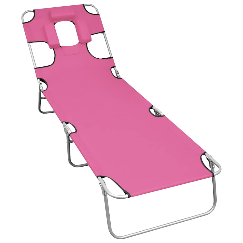 Vidaxl ligbed inklapbaar met hoofdkussen staal magenta
