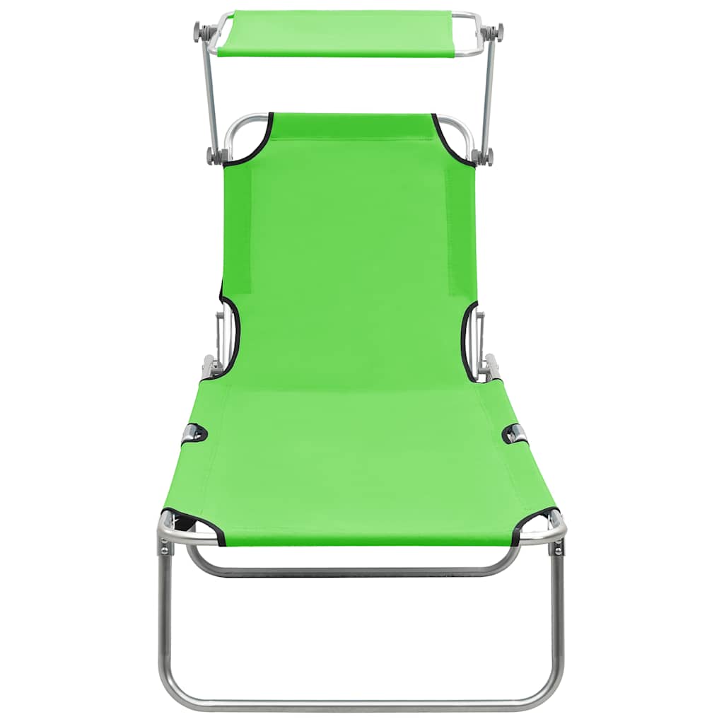 Vidaxl ligbed inklapbaar met luifel aluminium groen