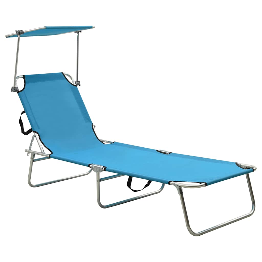 Vidaxl ligbed inklapbaar met luifel aluminium blauw