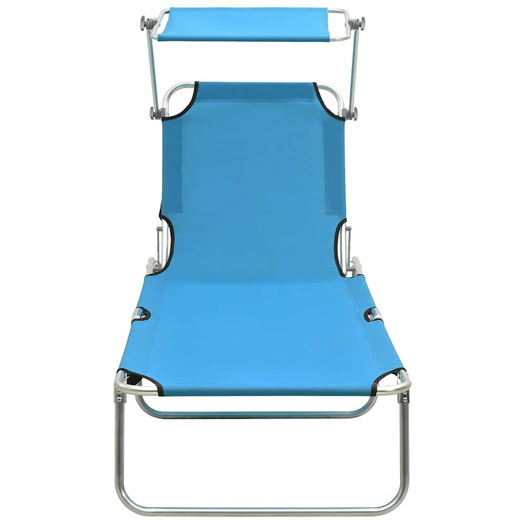 Vidaxl ligbed inklapbaar met luifel aluminium blauw