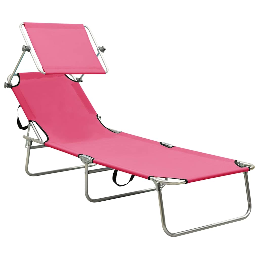 Vidaxl ligbed inklapbaar met luifel aluminium roze