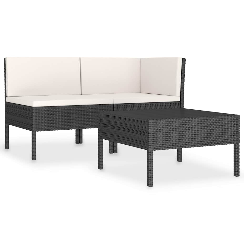 Vidaxl 3-delige loungeset met kussens poly rattan zwart