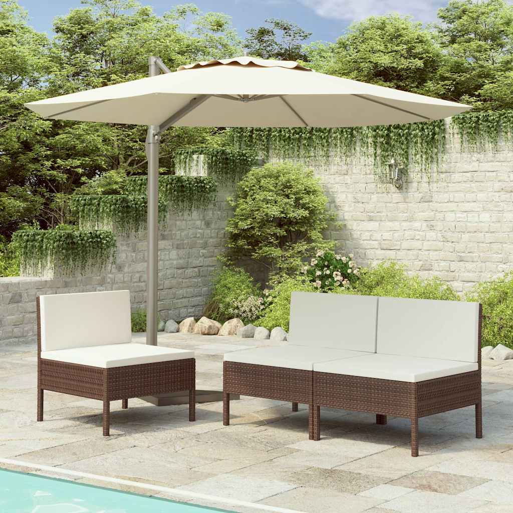 Vidaxl tuinstoelen 3 st met kussens poly rattan bruin