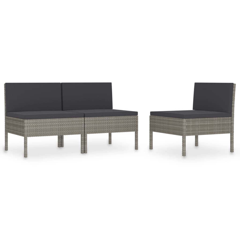 Vidaxl tuinstoelen 3 st met kussens poly rattan grijs