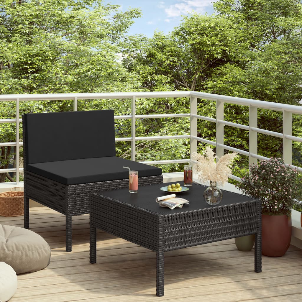 Vidaxl 2-delige loungeset met kussens poly rattan zwart