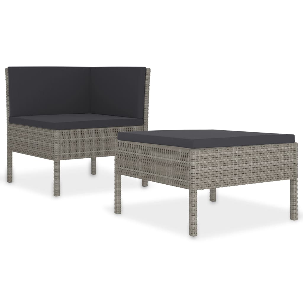 Vidaxl 2-delige loungeset met kussens poly rattan grijs