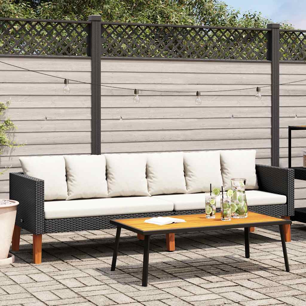 Vidaxl tuinbank 3-zits met kussens poly rattan zwart