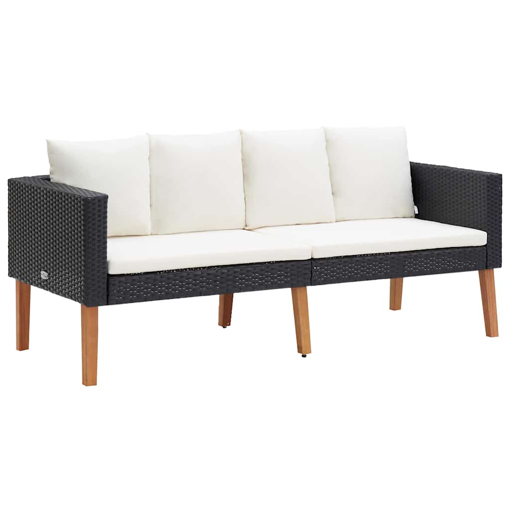 Vidaxl tuinbank 2-zits met kussens poly rattan zwart